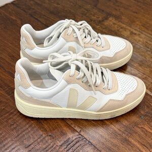 Veja V-90 Women's Cream and Tan Sneakers